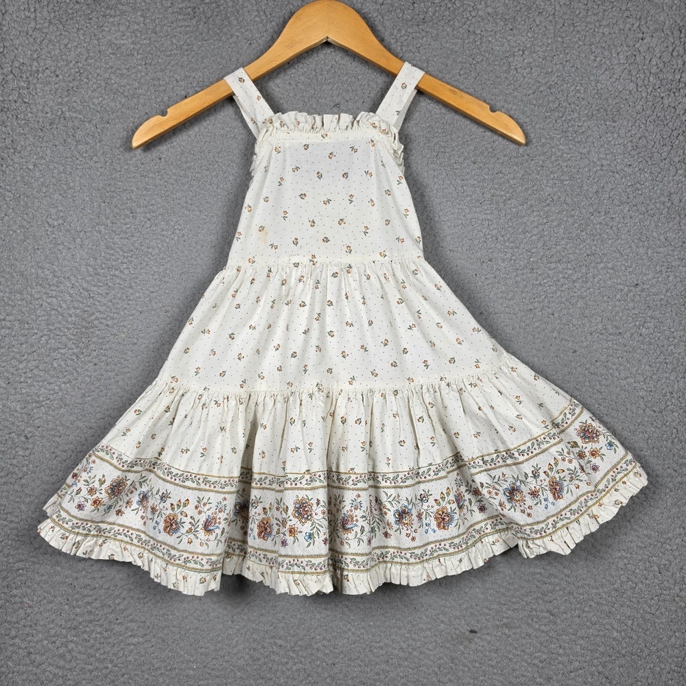 Gabel Dress Girls Sze Small Ivory Sleeveless Tiered Picnic Floral Smocked Flared
